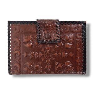 Playing Card Holder Travel Case Tooled Leather Spanish Alhambra Court of Lions